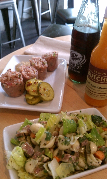 Boudin Bites and Antipasto Salad