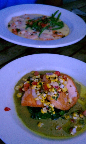 Grilled Salmon with Sauteed Spinach and Pistachio Aioli